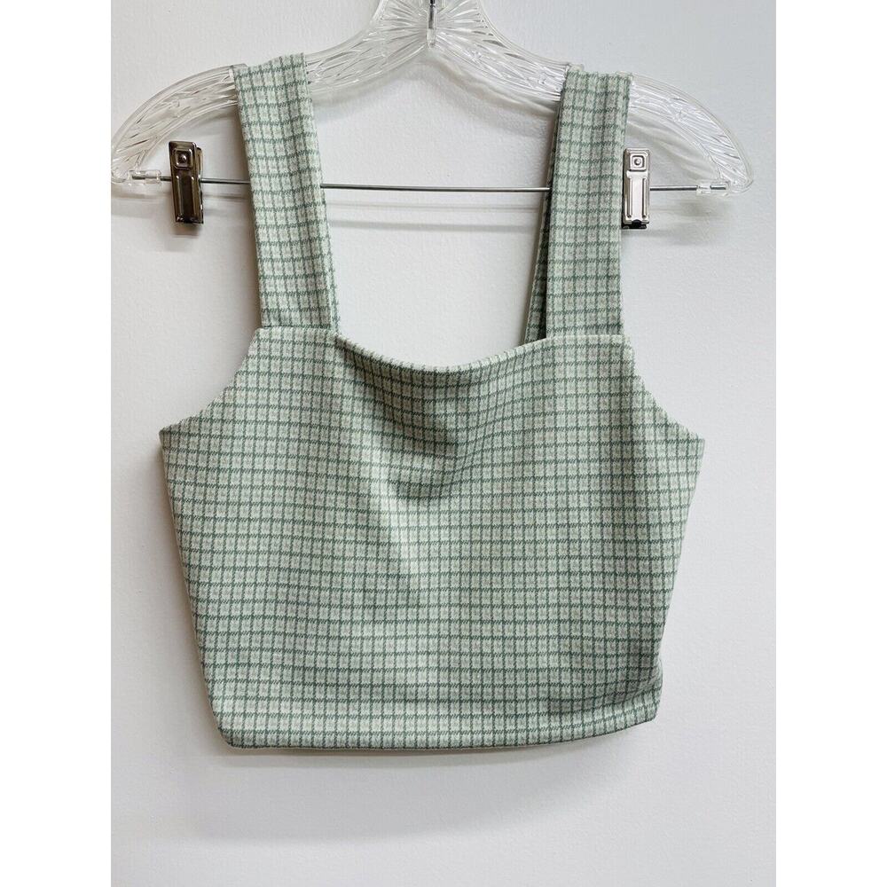 Women's American Eagle Plaid Crop Cotton Linen Top Shirt Size Medium